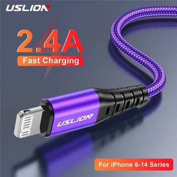 USLION USB Kablosu iPhone 14 13 12 Pro Max XS XR X 8 Artı Yıldırım Kablosu İphone İçin Hızlı Şarj Orijinal Tarih Şarj Kablosu