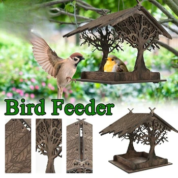 Ahşap Kuş Besleyici Açık Havada Asılı Ekstra Büyük Yazlık Kuş Kafesi Evi Pet Malzemeleri Bahçe bahçe dekorasyonu Aksesuarları