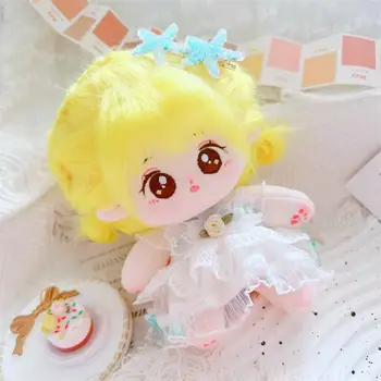 El yapımı Pamuklu Bebek Sevimli 20cm Anime Kız Bebek Peluş Kabarık Sarı Saçlı Büyük Gözler Bitmemiş Pamuk Dolması çocuklar için