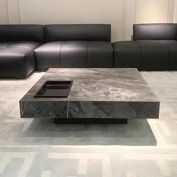 İtalyan tarzı oturma odası kahve sehpası mobilya Modern ev ıstikrarlı 13 cm kalın kaya döşeme tezgah ışık lüks kısa kare