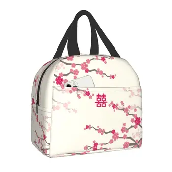 Japon Sakura Kiraz Çiçekleri Yalıtımlı Öğle Yemeği Çantaları Kadınlar için Yeniden Kullanılabilir Termal Soğutucu Çiçekler Bento Kutusu Çocuklar Okul Çocukları