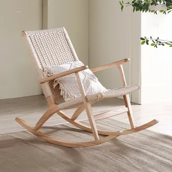 Retro Halat Açık Sandalyeler Japon Rahat katı ahşap sallanan sandalyeler Modern dış mekan mobilyası Ev Açık Balkon plaj sandalyeleri