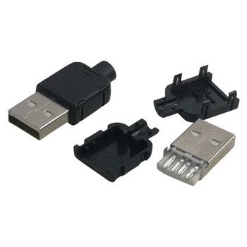 10 Takım DIY USB 2.0 Konnektör Fişi A Tipi Erkek 4 Pin Montaj adaptör soketi Lehim Tipi Siyah Plastik Kabuk Veri Bağlantısı İçin