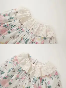Kore Sonbahar Pamuk Tee Moda Çiçek Kadın Pulovers Sevimli Bebek Gömlek Uzun Kollu T-Shirt Elbise Kız 3 İla 8 yıl