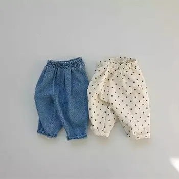 Yürümeye başlayan günlük spor pantolon Bahar Yeni Stil Giyim Bebekler Denim Pantolon Kız Erkek Çocuk Çok Yönlü Moda Basit Kırpılmış Pantolon