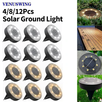 4/8/12 Adet LED güneş çim lambaları zemin Açık su geçirmez bahçe ışıkları dekorasyon lambaları Disk yolu Yard Peyzaj aydınlatma
