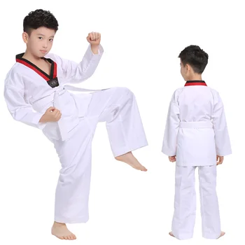 Geleneksel Beyaz Taekwondo Üniforma Çocuk Yetişkin Taekwondo Takım Elbise Dobok WTF Karate Üniforma Elbise Uzun Kollu Spor Eğitimi