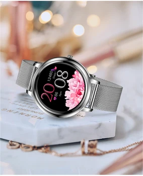 Yüksek kaliteli MK20 Smartwatch 1.09 İnç Özel Arama Kadın izle bileklik kalp hızı kan basıncı akıllı saat IP67