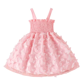 Bebek Tulumları Kız doğum günü partisi elbisesi Kolsuz Kelebek Aplikler Cami Elbise Prenses Tutu Elbise Düğün Çiçek Kız Elbise