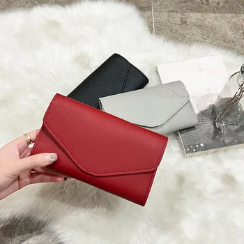 Kadın Cüzdan Deri Moda Basit Düz Renk Kolaylık kart çantası Pratik Toka Kayış Kolu Çanta Cüzdan kart tutucu