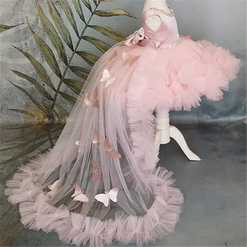 Balo tüllü çiçekli kız elbisesi Düğün Parti İçin Çocuk Doğum Günü Prenses İlk Communion Abiye çocuk resmi giysi