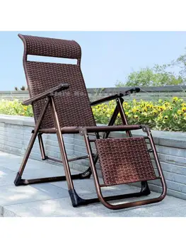 Katlanır Recliner Rattan Öğle Yemeği Molası Balkon Ev Eğlence Arkalığı Sandalye Siesta Kum Sandalye Tembel Kış Ve Yaz Çift kullanımlı