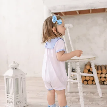 Yaz İspanyol Bebek Saf Pamuk Süper Yumuşak Donanma Rüzgar Tırmanma Giysileri Bebek Kız Giysileri Yeni Doğan Bebek Giysileri Bebek Kız Romper