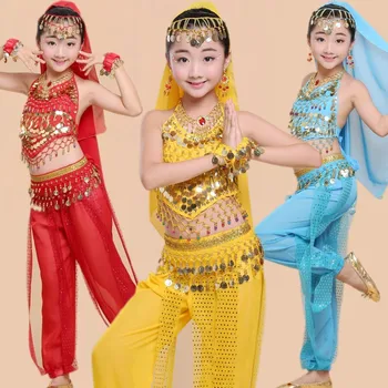 Çocuklar Oryantal Dans Kostümleri Set Oryantal Dans Kız Oryantal Dans Hindistan Oryantal Dans Elbise Bellydance Çocuk Çocuklar Hint 6 Renkler