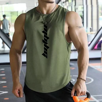 Erkek spor tişört Çabuk Kuruyan Elastik Pamuk Yuvarlak Boyun Kolsuz Tişört Nefes Çabuk Kuruyan Spor tişört