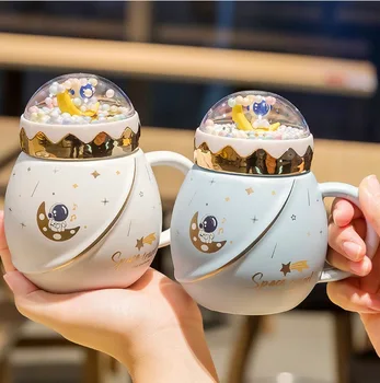 500ML Uzay Kupa Çin Seramik Kahve süt kupası Kahvaltı Karikatür Su Bardağı Ofis Ev