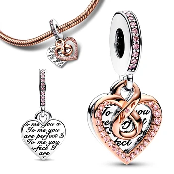 100 % Gerçek 925 Ayar Gümüş Iki ton Infinity Anne Kalp Çift Dangle Charm Fit Orijinal Pandora Bilezik Takı Kadınlar için