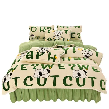 Kış Sıcak Kraliçe Yorgan yatak örtüsü seti Sevimli Karikatür Pazen Yorgan yatak çarşaf kılıfı Yastık Kılıfı 4 adet Lüks Yatak Takımları yatak çarşafları Seti