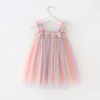 2023 Yeni Bebek Kız Elbise Sequins Yıldız Parti Prenses Elbise çocuk rahat giyim Yaz Günlük Kıyafetler