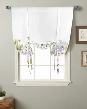 Bahar Çiçek Vanilya Kır Çiçeği Pencere Perde Bağlama Perdeleri Mutfak Oturma Odası için Ayarlanabilir Çubuk Cep Perdeler
