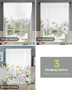 Bahar Çiçek Vanilya Kır Çiçeği Pencere Perde Bağlama Perdeleri Mutfak Oturma Odası için Ayarlanabilir Çubuk Cep Perdeler