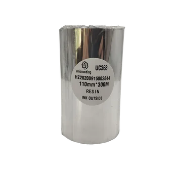 Fabrika Fiyat Siyah Reçine termal aktarma şeridi UC368 Etiket Yazıcı İçin 110mm x 300 m TTR Şerit