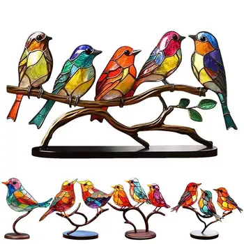 Mini Renkli Cam Kuşlar Şube Masaüstü Zanaat Süsler Çift Taraflı Renkli Kuşlar Metal Demir Kuş Serisi Ev Dekorasyon