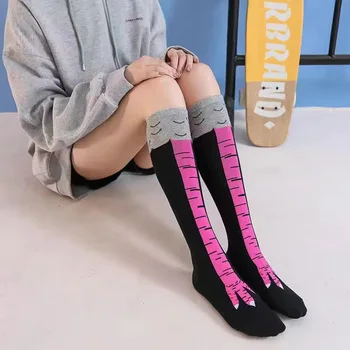 Tavuk Pençe Çorap Orta Lise Kızlar Komik Basınçlı İnce Bacak diz Üstü Kadın Çorap İlkbahar Sonbahar Kış Uzun Çorap