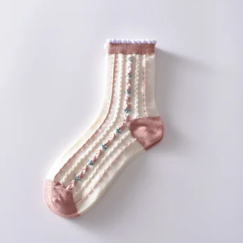 6 Çift Orta Uzunlukta Çorap, Hafif ve Rahat, Sevimli Pamuklu Çorap, Retro Üç Boyutlu, Orta Uzunlukta Çorap