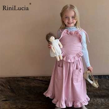 RiniLucia Tatlı Çocuk Kız Elbise 2023 Yeni Sonbahar Çocuk giyim seti Tatlı Kız Takım Elbise uzun kollu üstleri elbise 2 adet giysi