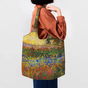 Çiçek Bahçesi Vincent Van Gogh kanvas alışveriş çantası Kadın Taşınabilir Büyük Kapasiteli Bakkal Sanat Boyama alışveriş büyük el çantası Çanta