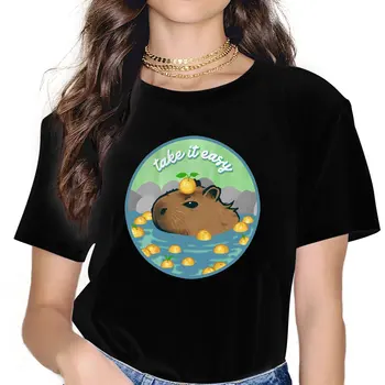 Chill TShirt Kızlar İçin Capybara Hayvan Y2k Tees Moda Bayanlar Polyester T Shirt Temel Grafik