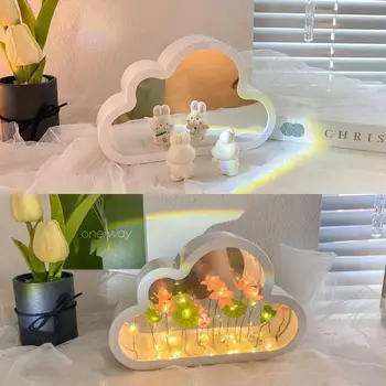 Bulut Çiçek Ayna Gece Lambası Lotus Çiçeği makyaj aynası Masa Lambası Masaüstü Süsler Bulut Gece Lambası Başucu Yatak Odası Birthda