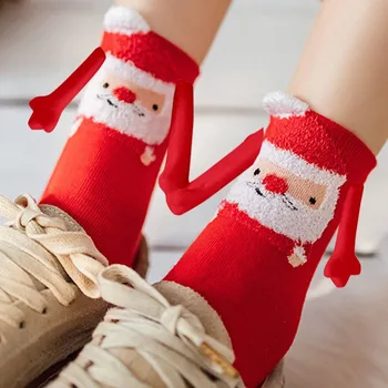 1 çift Noel Manyetik Emme El Çorap Siyah Beyaz Unisex El Ele Tutuşarak Uzun Kızlar Harajuku Sevimli Çift Pamuklu Çorap