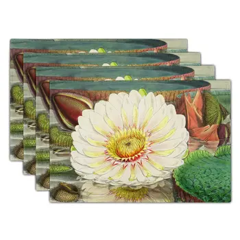 Nilüfer Masa Mat Yaz Çiçek Gölet Yer Mat Keten Masa Pedi İsıya Dayanıklı Çuval Bezi Placemats Seti yemek masası Aksesuarı