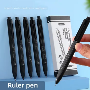 5 adet Cetvel kalem seti 10cm Kendi kendine yeten Cetvel 0.5 mm Tükenmez siyah renkli jel mürekkep A7432
