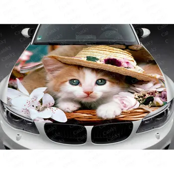Hayvanlar Sevimli Kedi Araba Hood Wrap Çıkartması vinil yapışkan Tam Renkli Grafik Araba Sticker Özel Boyut ve Görüntü Fit Herhangi Bir Araba