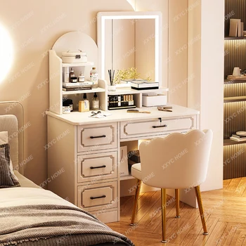 Dresser Yatak Odası depolama dolabı Entegre Masa makyaj masası Krem Tarzı Küçük Daire Masaüstü Büyük Ayna