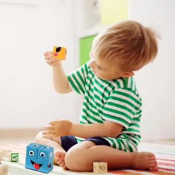 Yüz Değiştirme Oyunu Yüz İfadesi Küp Masa Oyunu Ahşap Bulmaca Montessori Blokları Eğitici Oyuncaklar Çocuk Düşünme Mantık Blokları