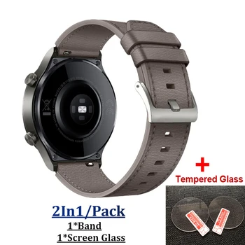 2 İN1 Deri Kayış Band İçin HUAWEİ İzle Ultimate / GT3 SE / GT3 46mm / GT Koşucu akıllı bilezik Ekran Cam Filmi Watchband Bilek