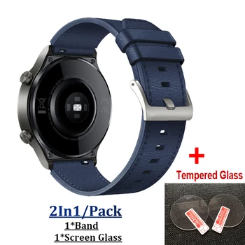 2 İN1 Deri Kayış Band İçin HUAWEİ İzle Ultimate / GT3 SE / GT3 46mm / GT Koşucu akıllı bilezik Ekran Cam Filmi Watchband Bilek