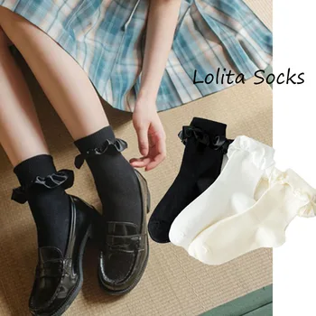 Kadın Çorap Tatlı Orta Tüp Retro Dantel Pamuk Çorap Kısa Çorap Lolita Çorap Fırfır Yan