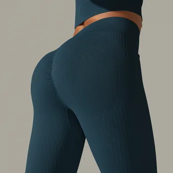 Kadınlar Dikişsiz Tayt Katı Yüksek Bel Push Up Nervürlü Yoga Pantolon Koşu Egzersiz Spor Spor Tayt Kadın spor salonu pantolonu