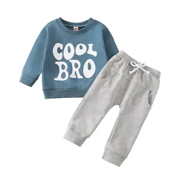 SERİN BRO Baskı Kazak Seti Çocuklar için Mektup Yürümeye Başlayan bebek giysisi Rahat Pantolon Yenidoğan Sonbahar Kış Giyim 2 Adet Çocuk Giysileri