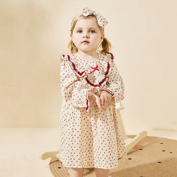 2023 Ins Bahar Sonbahar Çocuklar Bebek Kız Elbise Çiçek pamuklu uzun kollu tişört Dantel Broder Bebek Kız Frocks Toddler Kız Kıyafetler