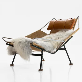 Iskandinav minimalist tasarımcı dokuma kenevir halat yelkenli şezlong modern ayak salonu şezlong