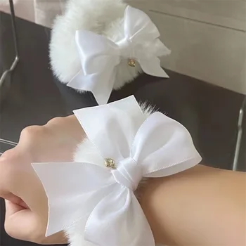 Beyaz Şerit Yay Düğüm Kalp Peluş Saç Bağları Tatlı Sevimli Charm Lolita Kız moda bilezik Estetik Y2k Aksesuarları Kadınlar için