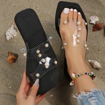 Kadın Ayakkabı 2023 Şeffaf Kare burnu açık Sandalet kadın Artı Boyutu Terlik Bayanlar Zapatos Mujer