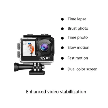 4K 60FPS WiFi eylem kamera Anti-Shake DV kamera çift ekran 170 ° geniş açı 30M su geçirmez spor kamera