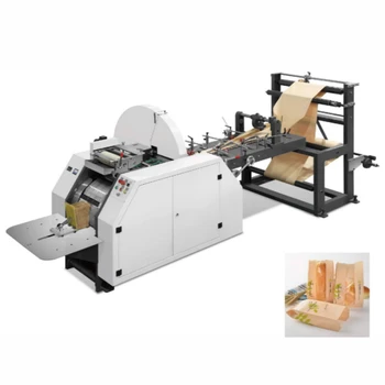 Tam Otomatik Kare Gıda Kraft Kağıt Torba Yapma Makinesi Baskı ile Yüksek Hızlı Saplı Alışveriş Kağıt Torba Yapma Makinesi